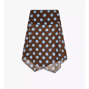 Zara Asymmetrical Brown and Blue Polka Dot Skirt